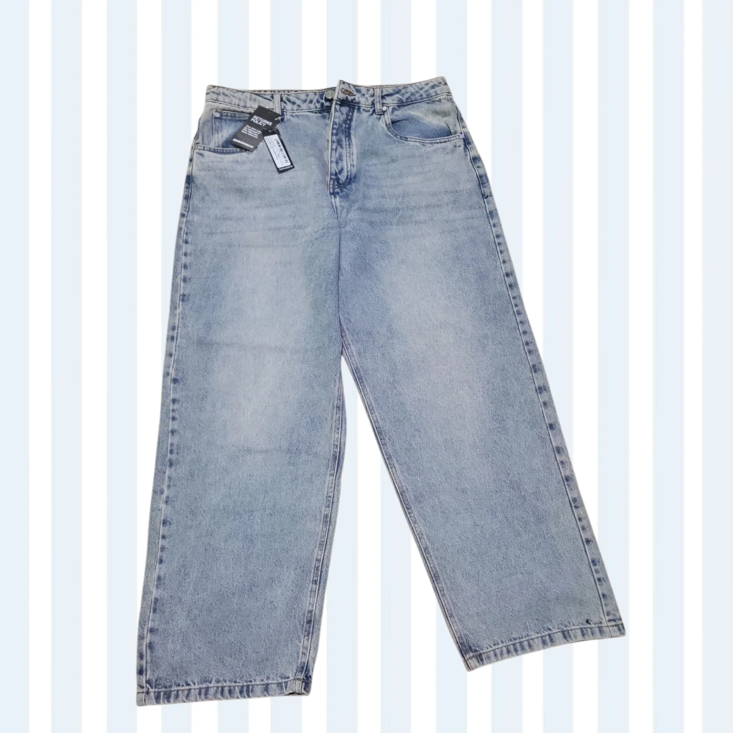 BoohooMAN Men's Loose Baggy Rigid Stonewash Jeans Light Blue 34R