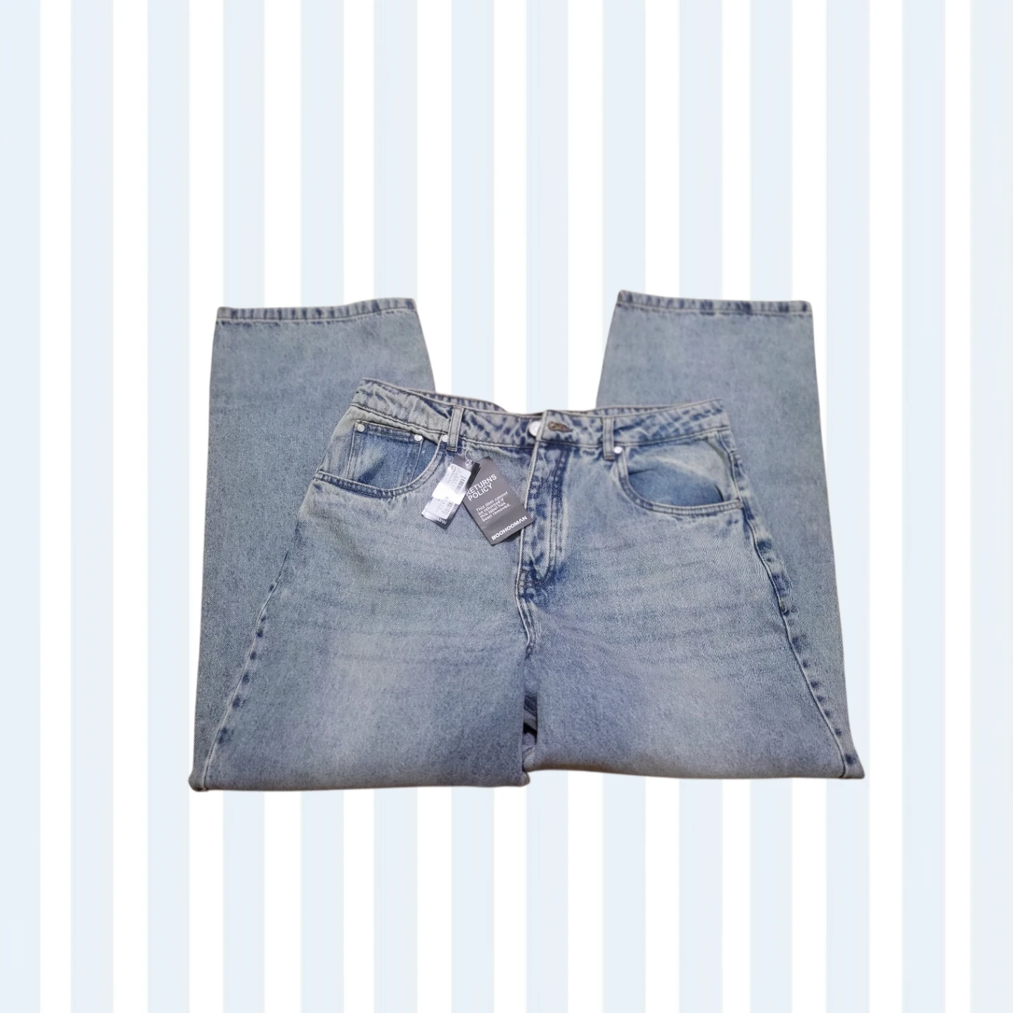 BoohooMAN Men's Loose Baggy Rigid Stonewash Jeans Light Blue 34R - photo 3