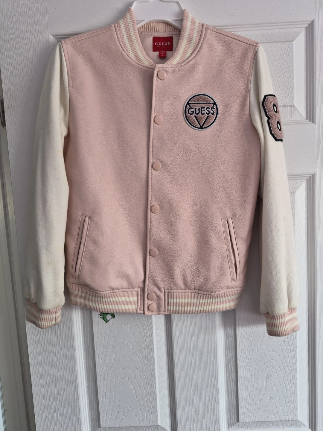 Guess Pink Varsity Bomber Jacket girls size 14