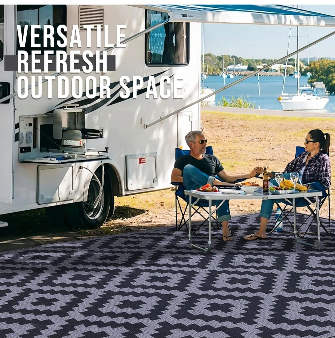 Black and grey- OLANLY Outdoor Rug Waterproof Reversible - photo 2
