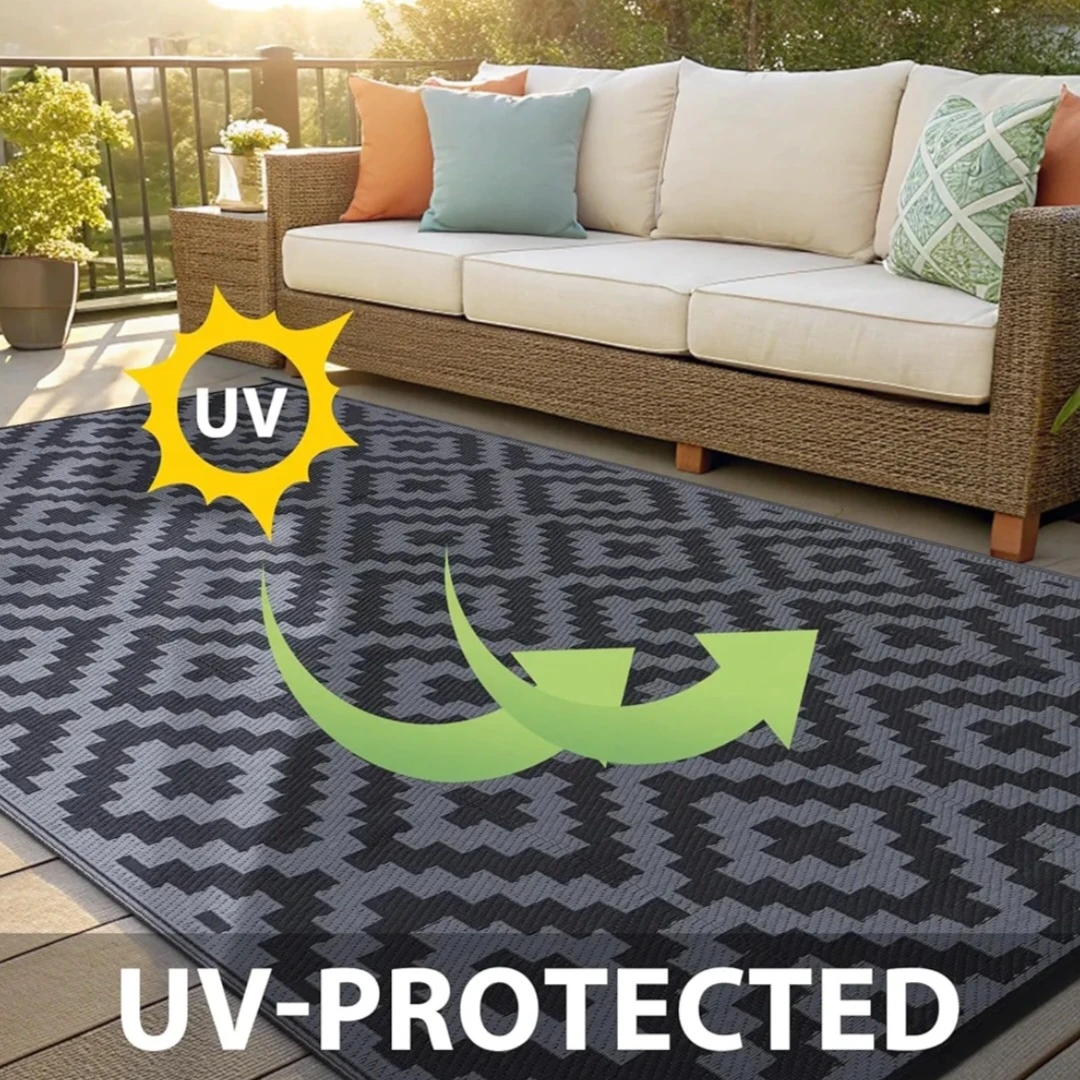 Black and grey- OLANLY Outdoor Rug Waterproof Reversible - photo 3