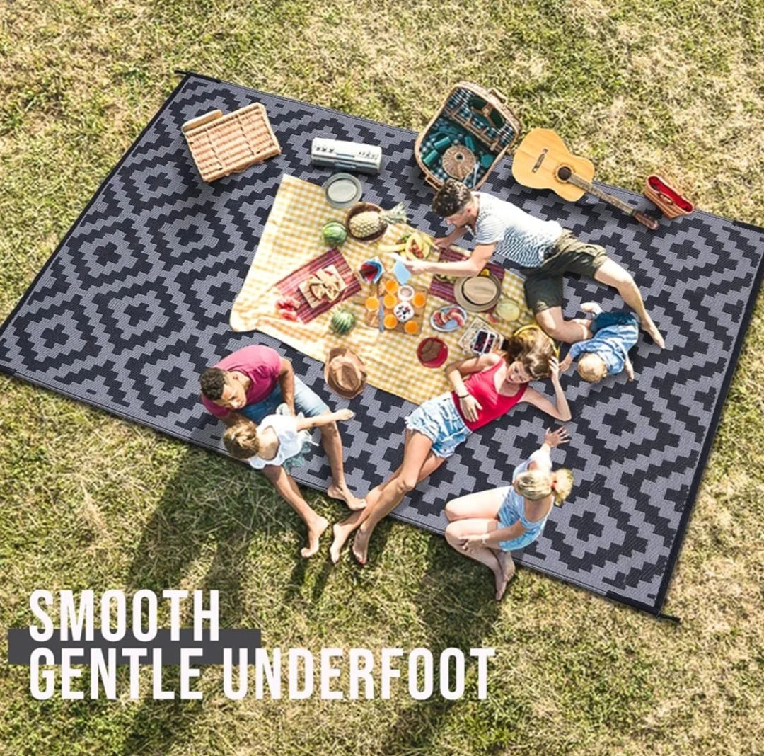 Black and grey- OLANLY Outdoor Rug Waterproof Reversible - photo 4
