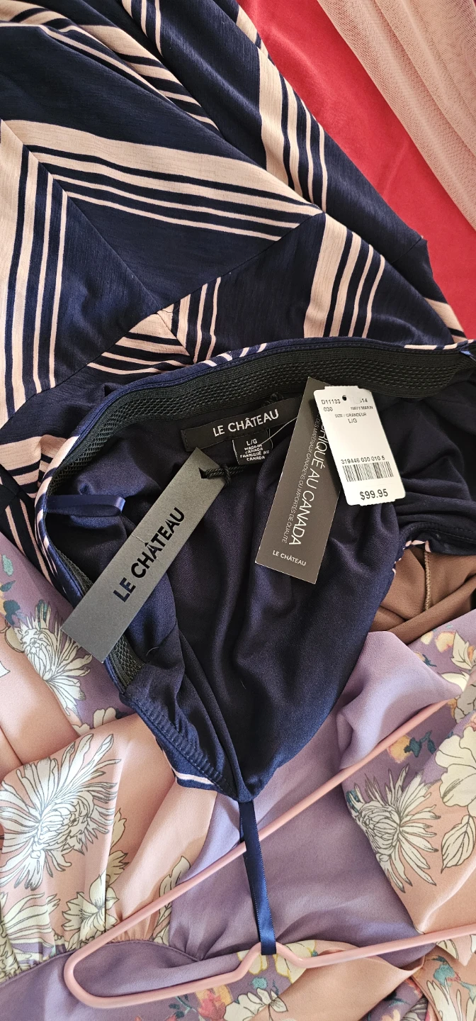 LE CHÂTEAU Maxi Dress - Navy/Pink Stripe - L