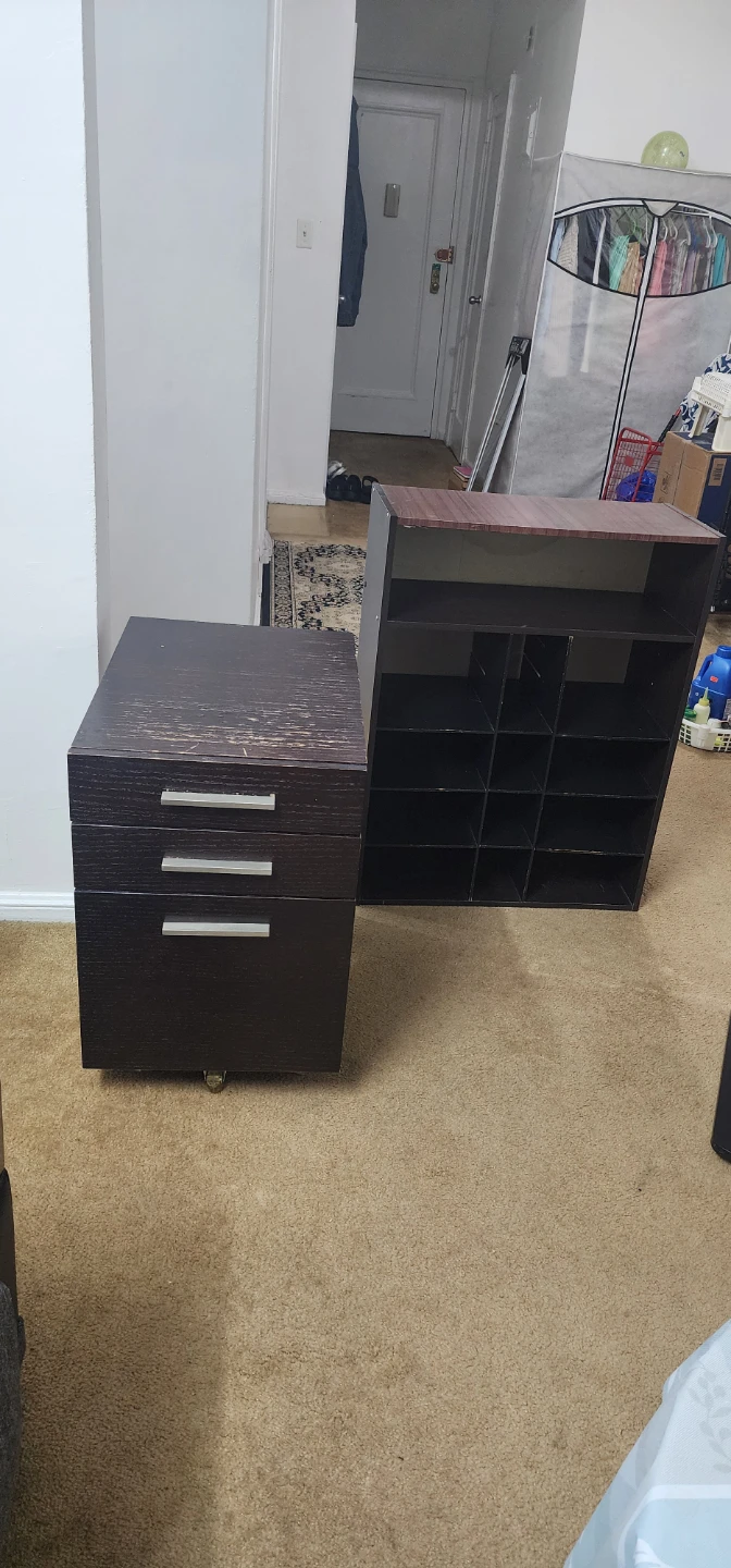 Dark Wood Rolling File Cabinet with 3 Drawers