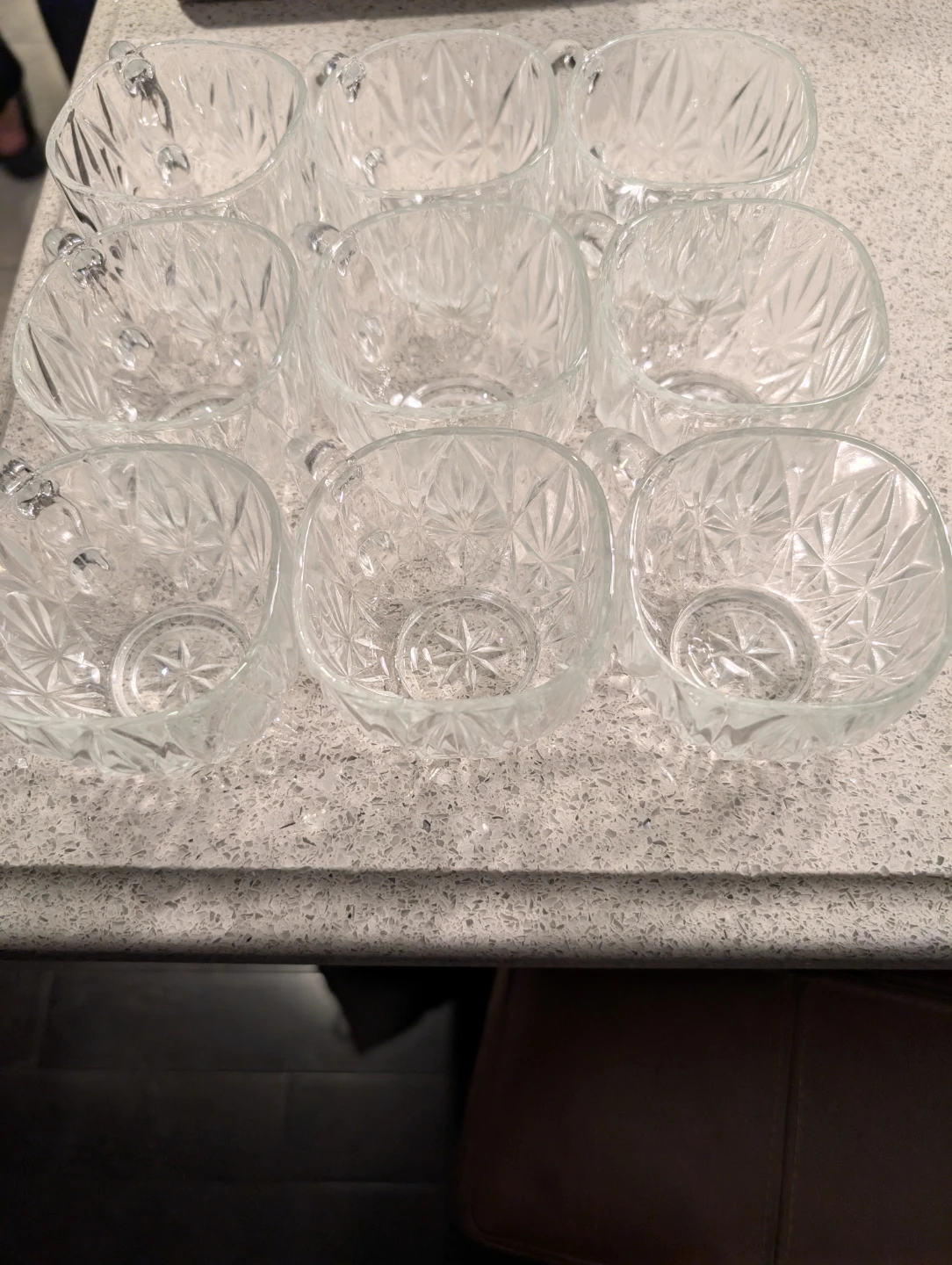 Set of 9 Clear Glass Punch Cups