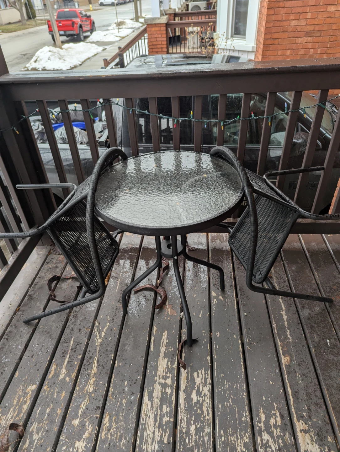 Wicker Bistro Set with Glass Top Table