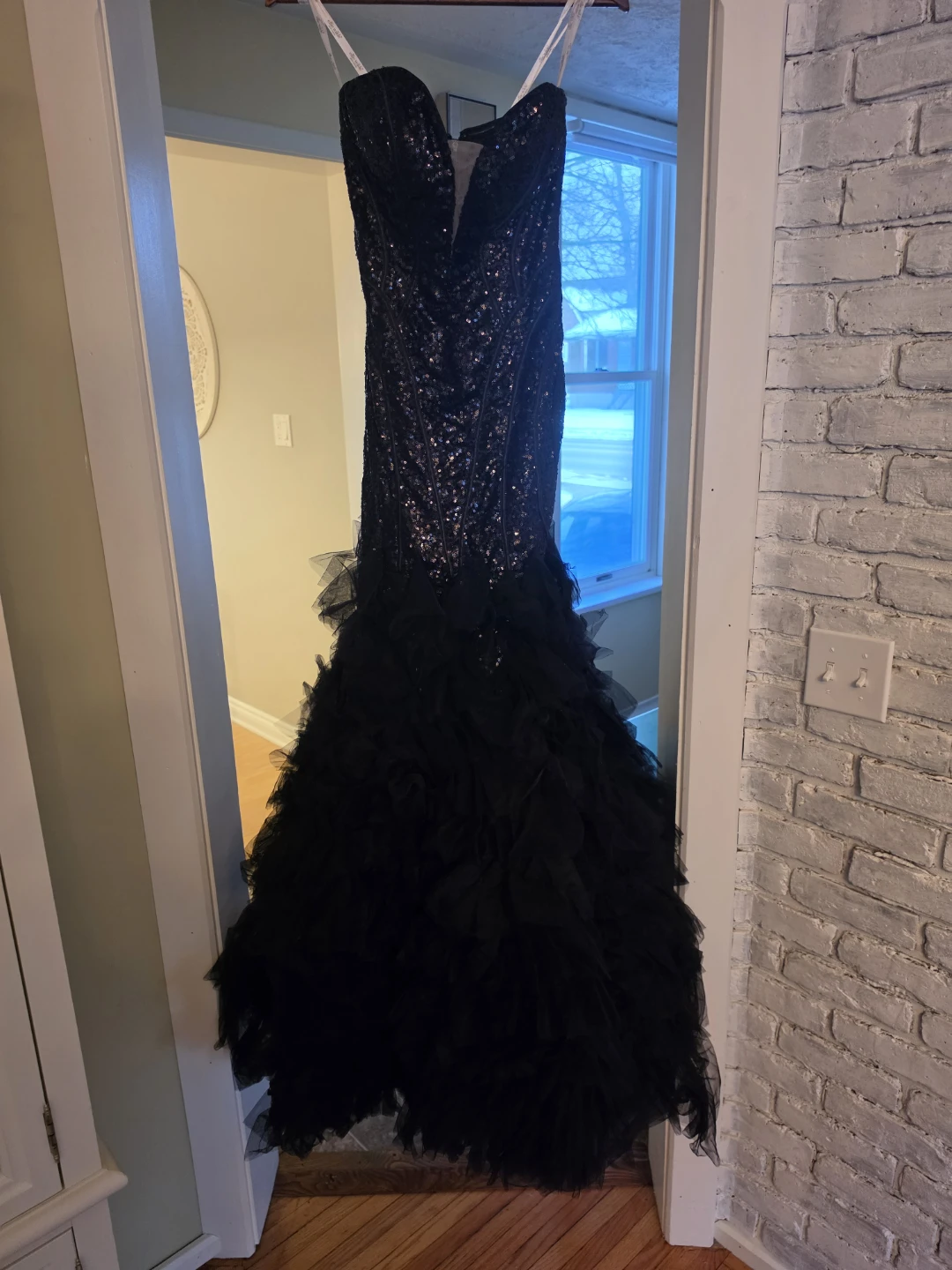 Ellie Wilde Black Sequin Tulle Gown