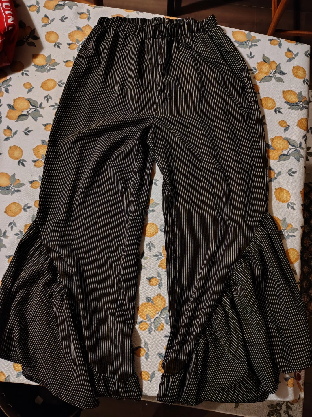Striped Ruffle Hem Pants - medium