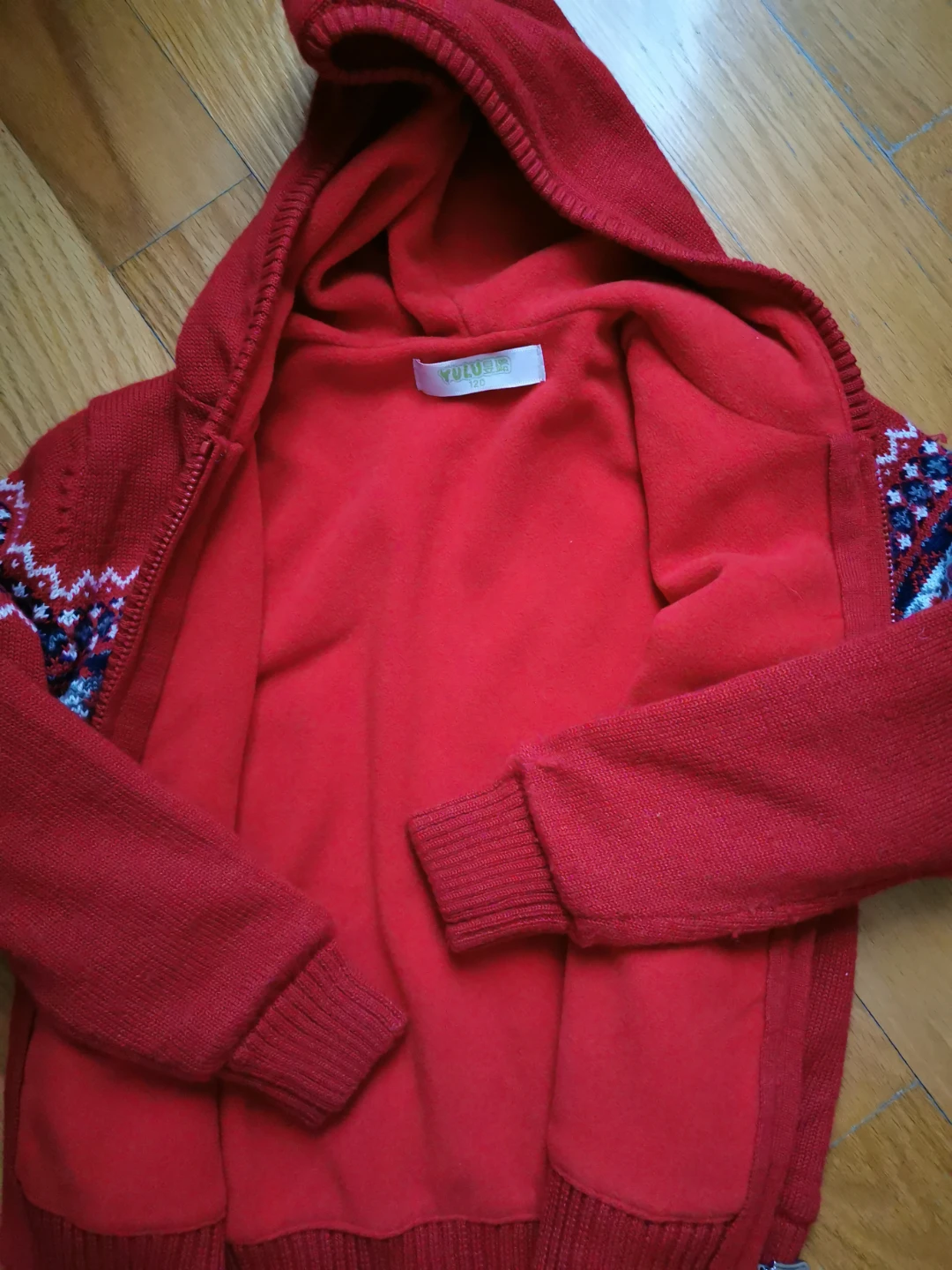 Red Zip-Up Hoodie with Fair Isle Pattern - photo 2