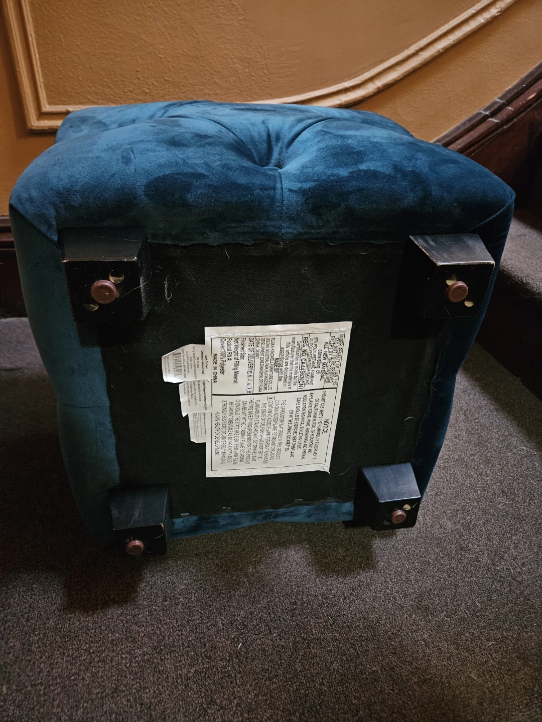 Two Teal Suede Tuffed Ottomans - photo 2