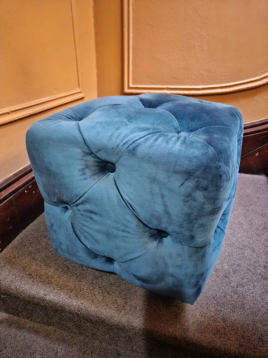 Two Teal Suede Tuffed Ottomans - photo 3