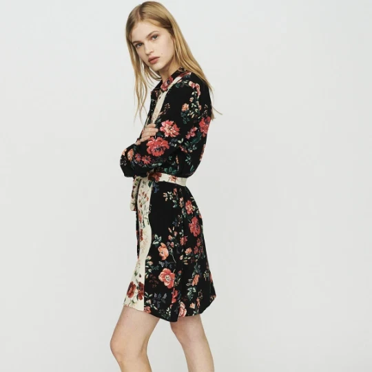 Maje Black Floral Print Shirt Dress with Belt - photo 2
