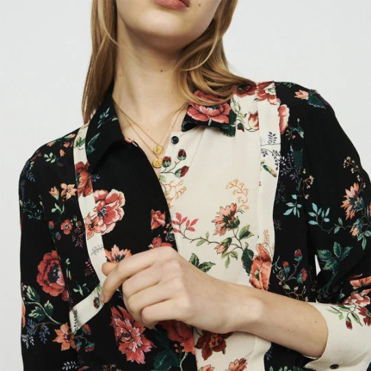 Maje Black Floral Print Shirt Dress with Belt - photo 3