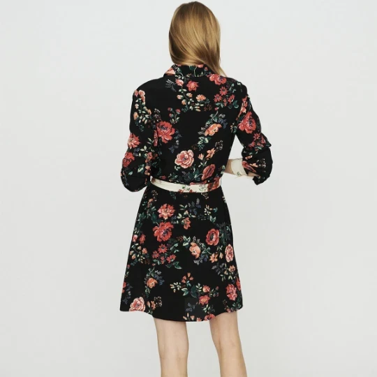 Maje Black Floral Print Shirt Dress with Belt - photo 4