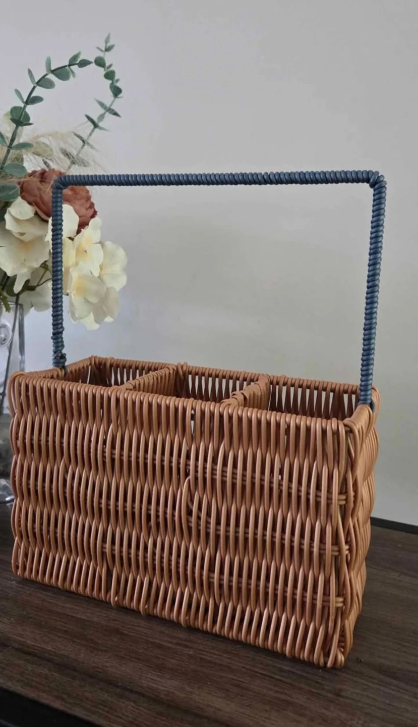 Blue and Brown Wicker Caddy with Handle - photo 4