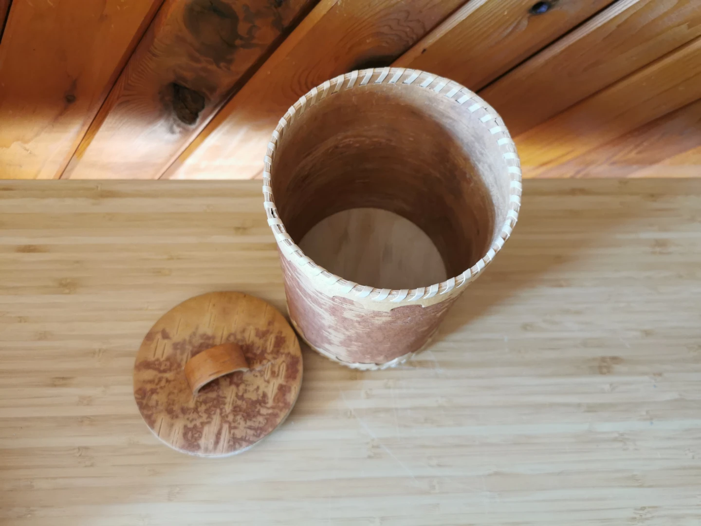 Vintage Handcrafted Birch Bark Canister with Lid - photo 5