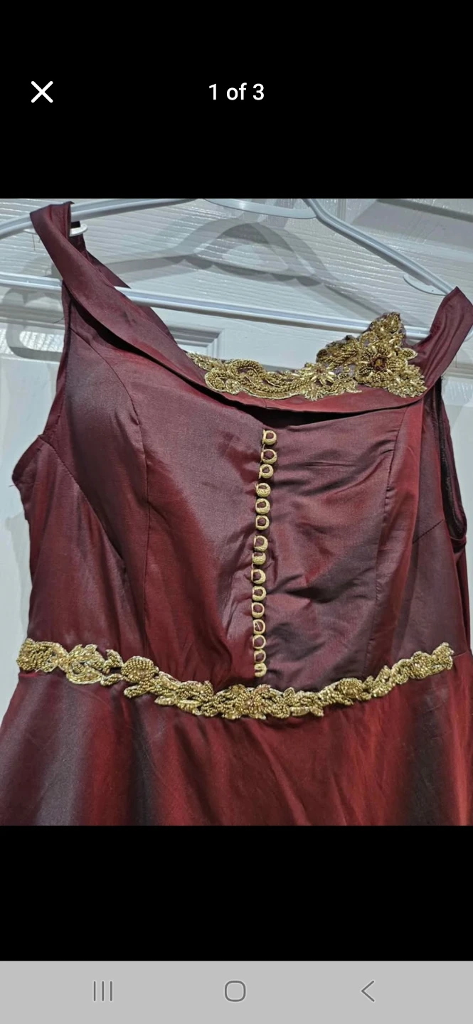 Burgundy Full  Dress with Gold Embellishments - photo 3