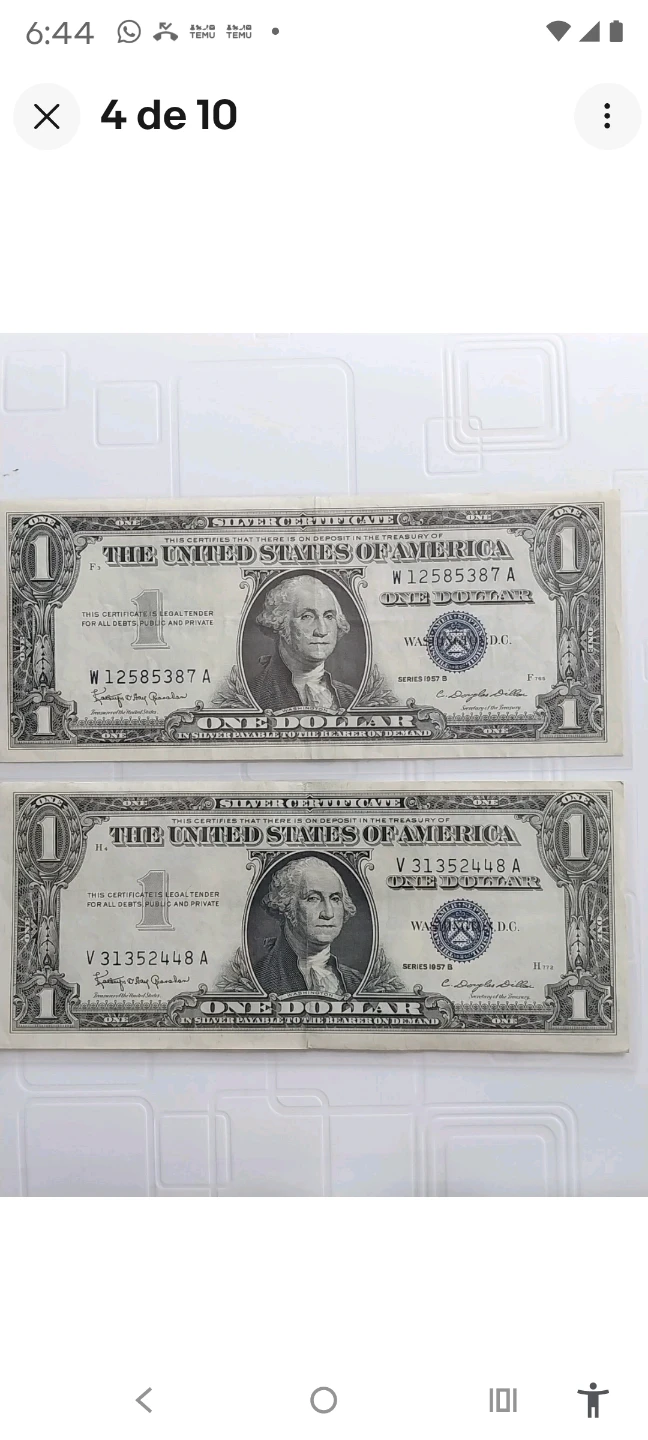 2x 1957 US Silver Certificate $1 Bills - photo 3