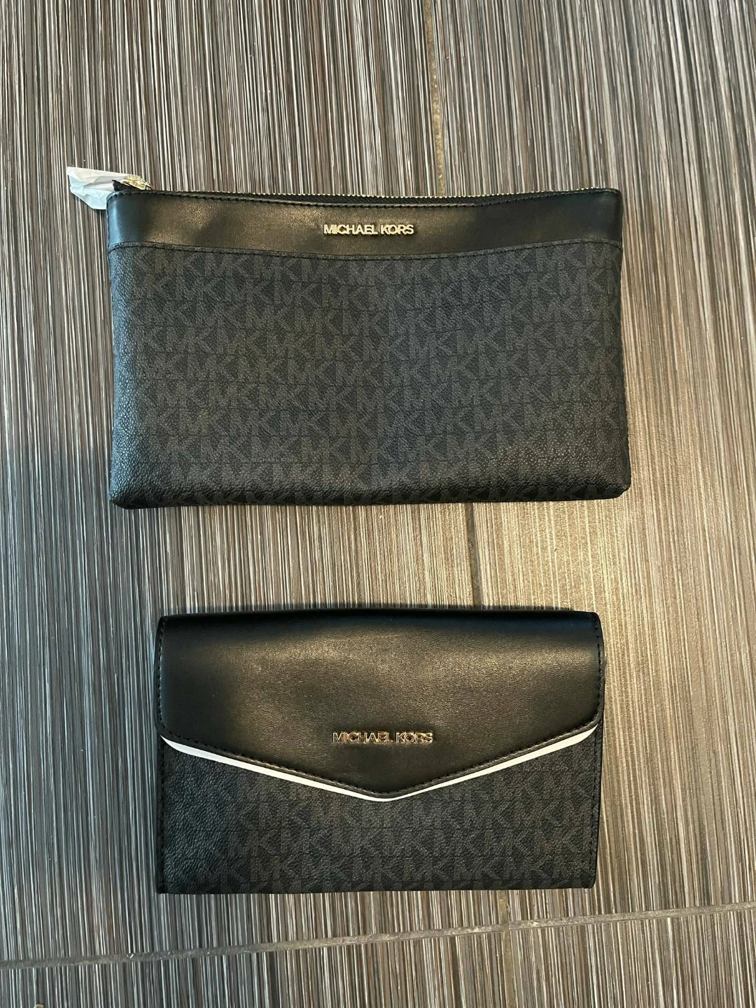 Michael Kors Black MK Monogram Pouchette and Wallet Set