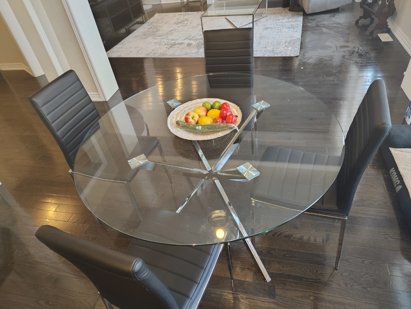 Glass Dining Table with 4 Black Chairs - photo 2