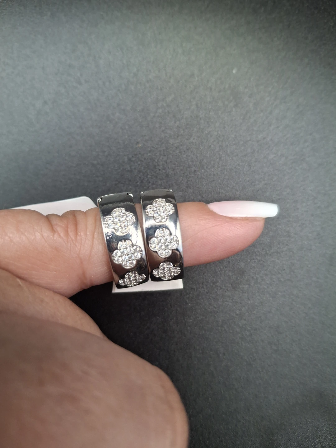 Silver Tone Hoop Earrings with Clover Design