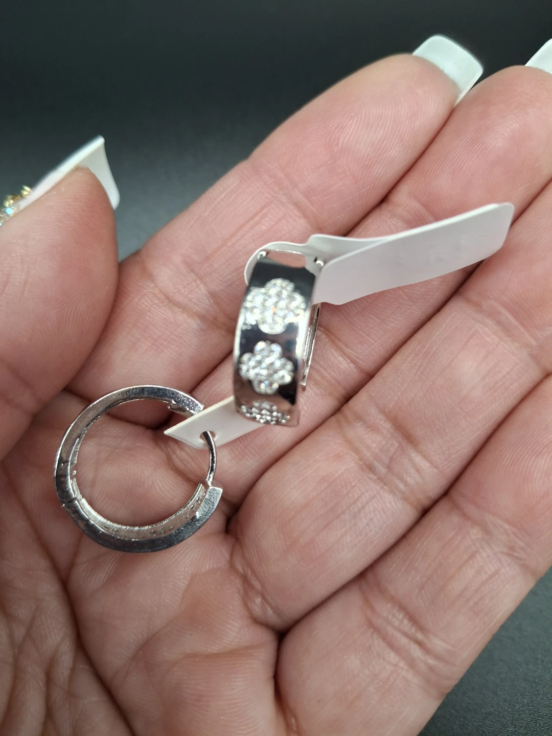 Silver Tone Hoop Earrings with Clover Design - photo 2