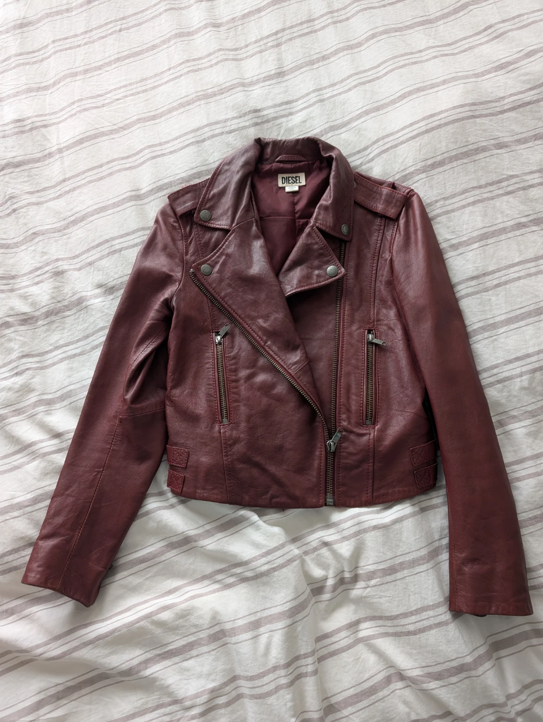 Diesel Burgundy Leather Biker Jacket