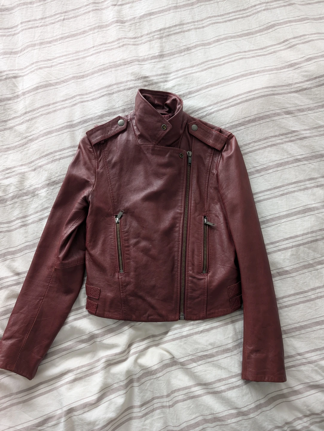 Diesel Burgundy Leather Biker Jacket - photo 5