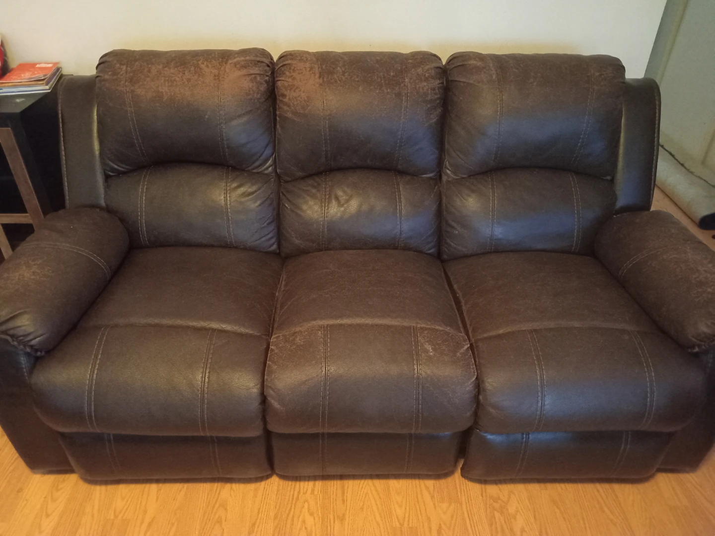 Brown Leather 3-Seater Reclining Sofa