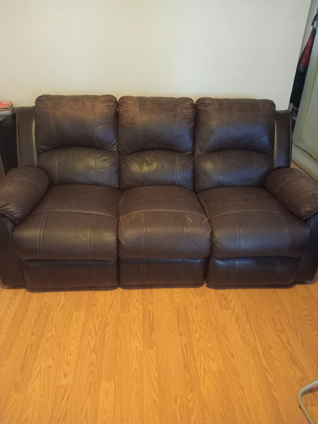 Brown Leather 3-Seater Reclining Sofa - photo 4