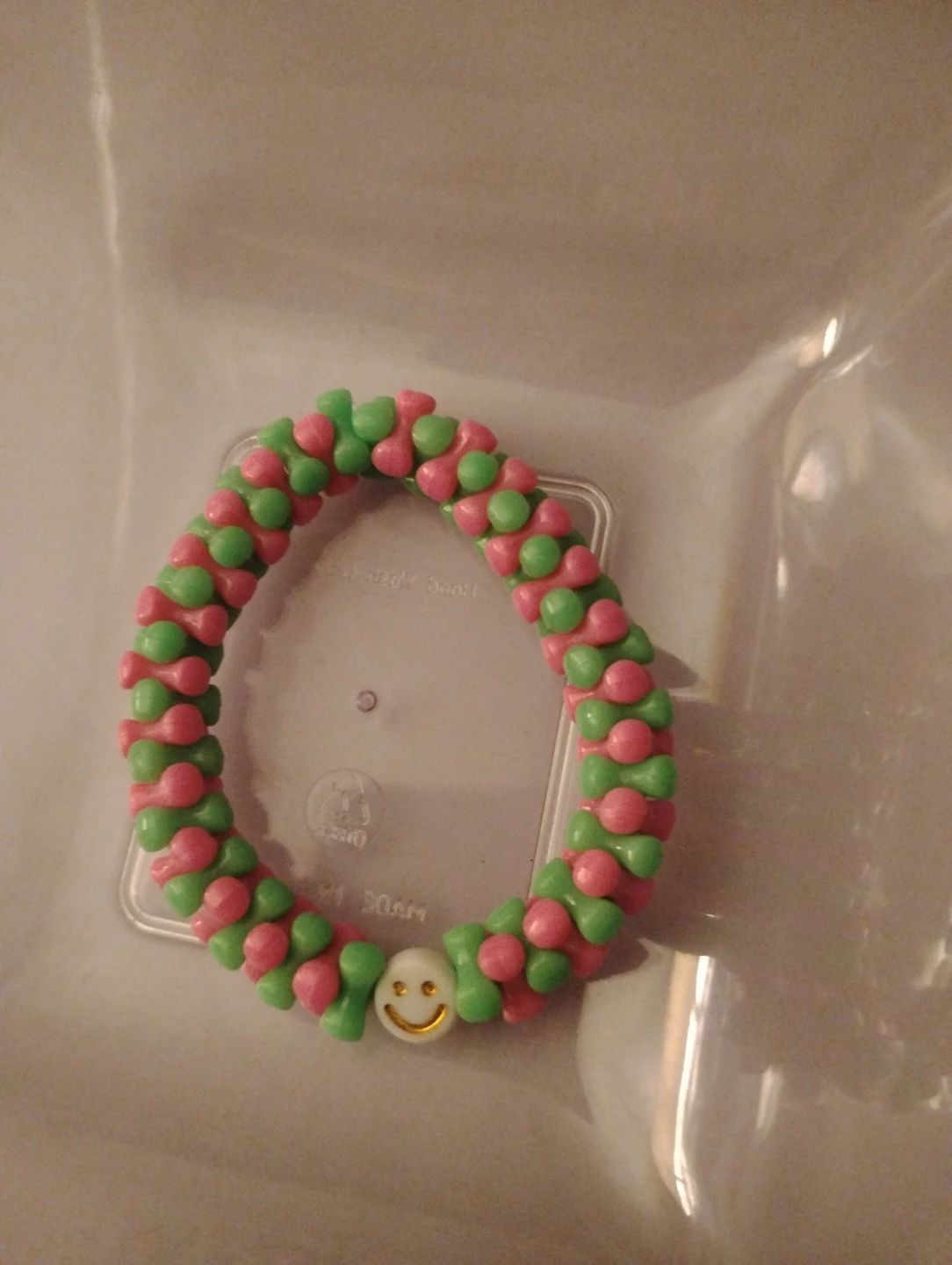 Beaded Smiley Face Bracelet Pink and Green