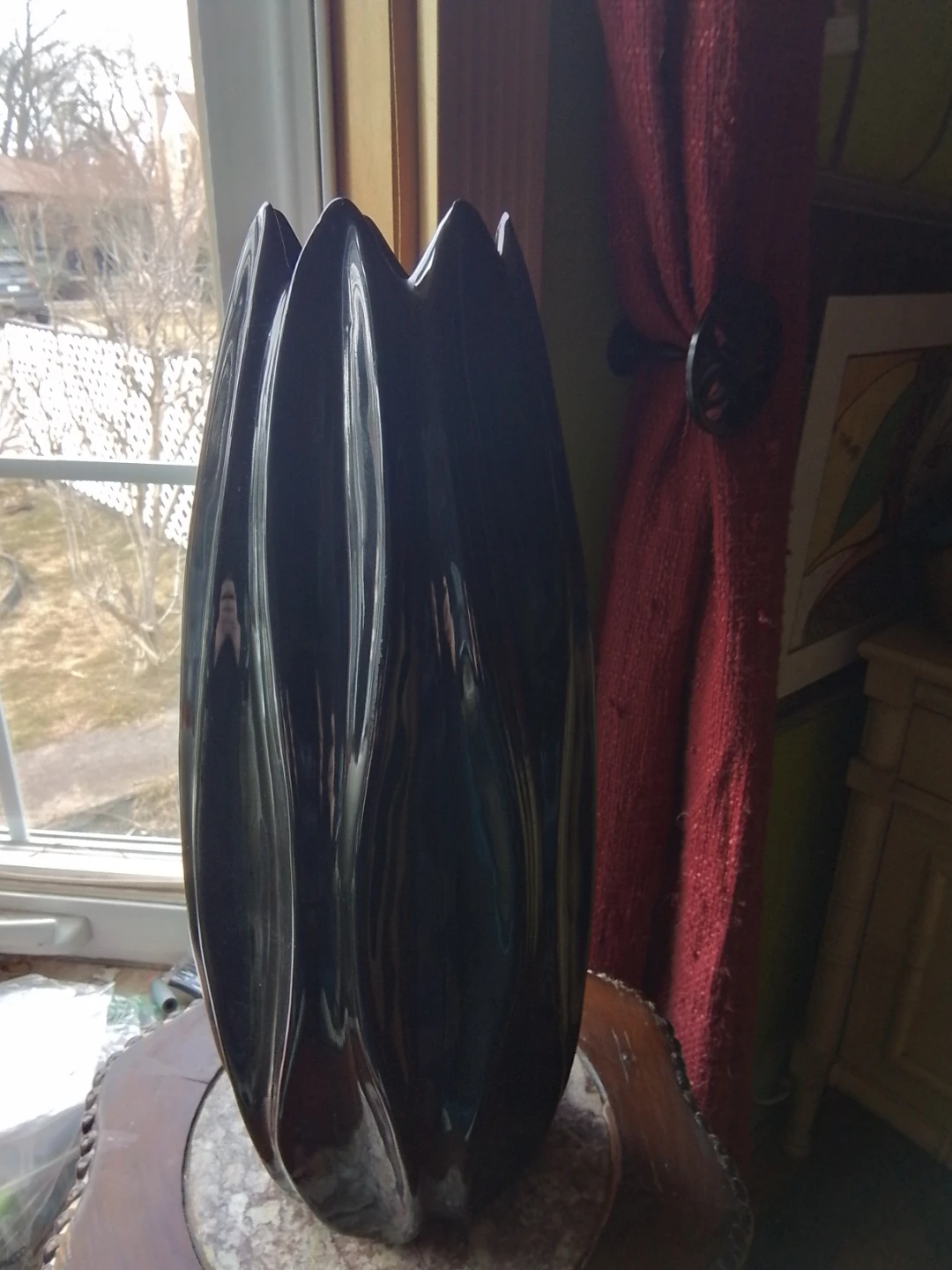 Elegant Sculptural Black Art Glass Vase 6x15" - photo 2