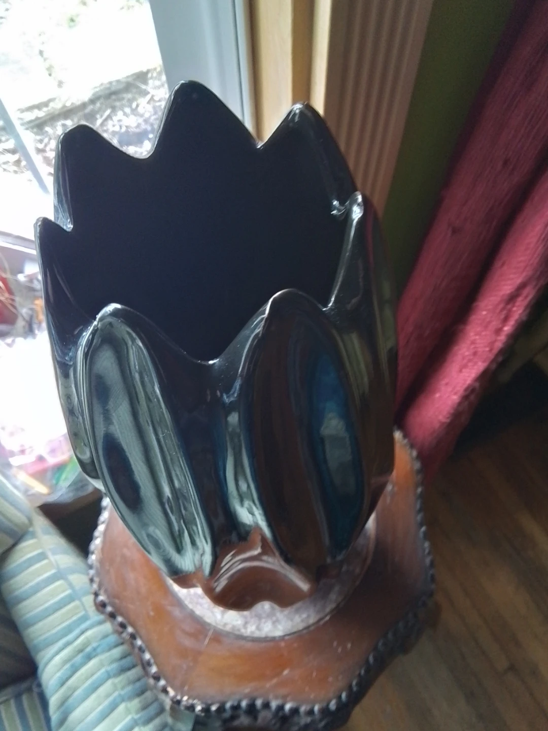 Elegant Sculptural Black Art Glass Vase 6x15" - photo 3