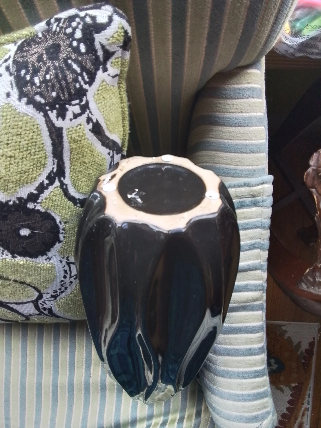 Elegant Sculptural Black Art Glass Vase 6x15" - photo 5