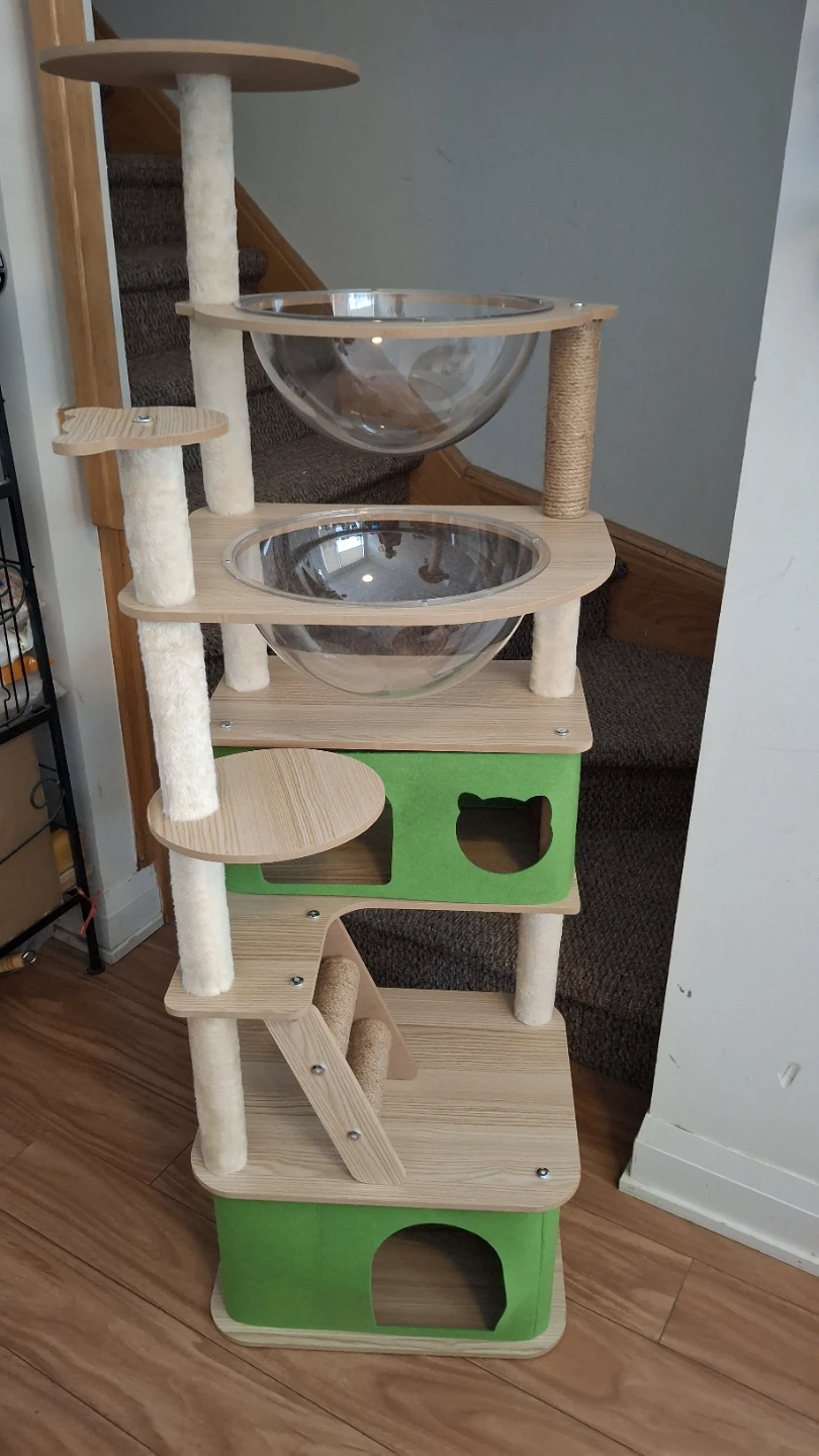 Multi‑Level Cat Tree with Dual Acrylic Bubble Pods 139cm