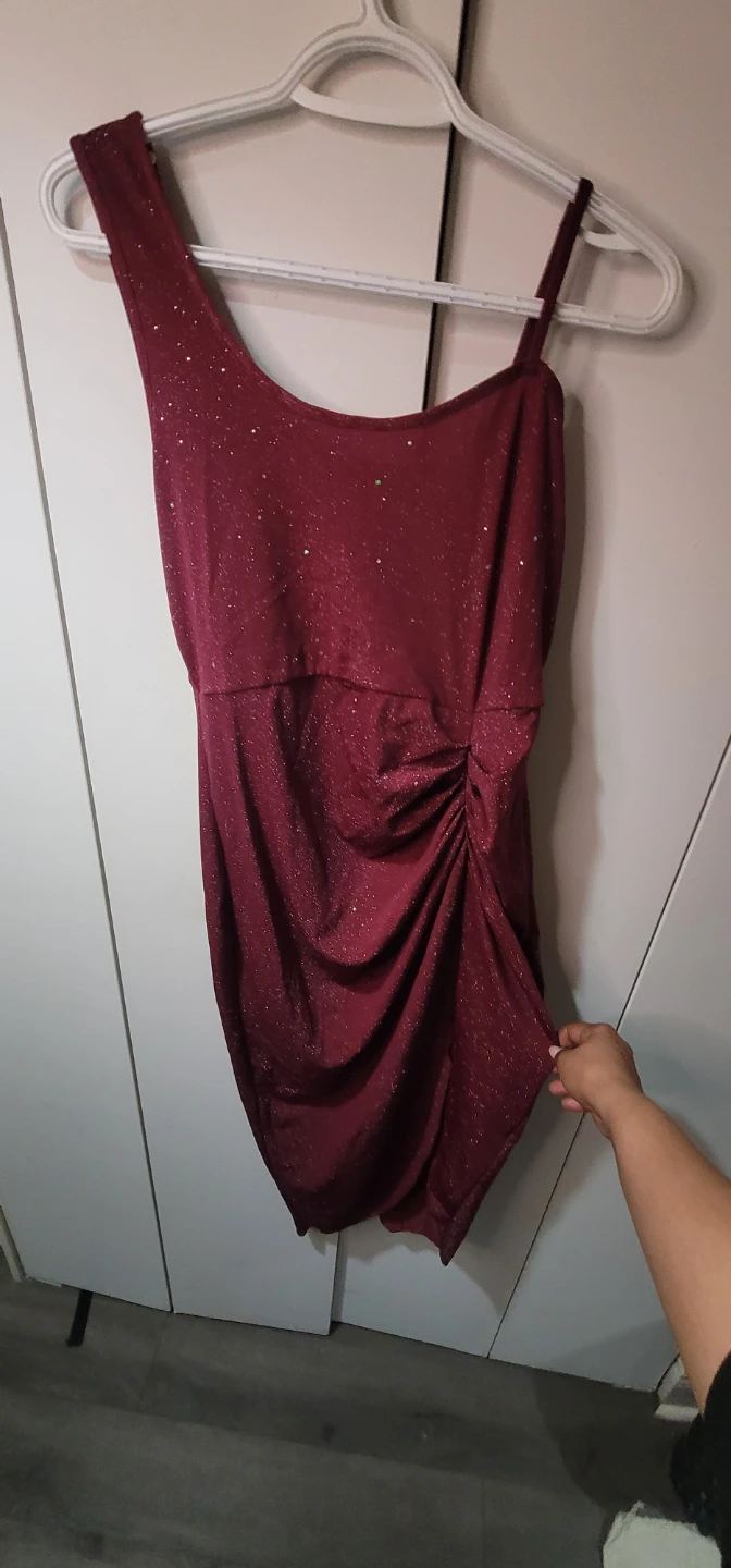 Maroon Sparkle One-Shoulder Dress