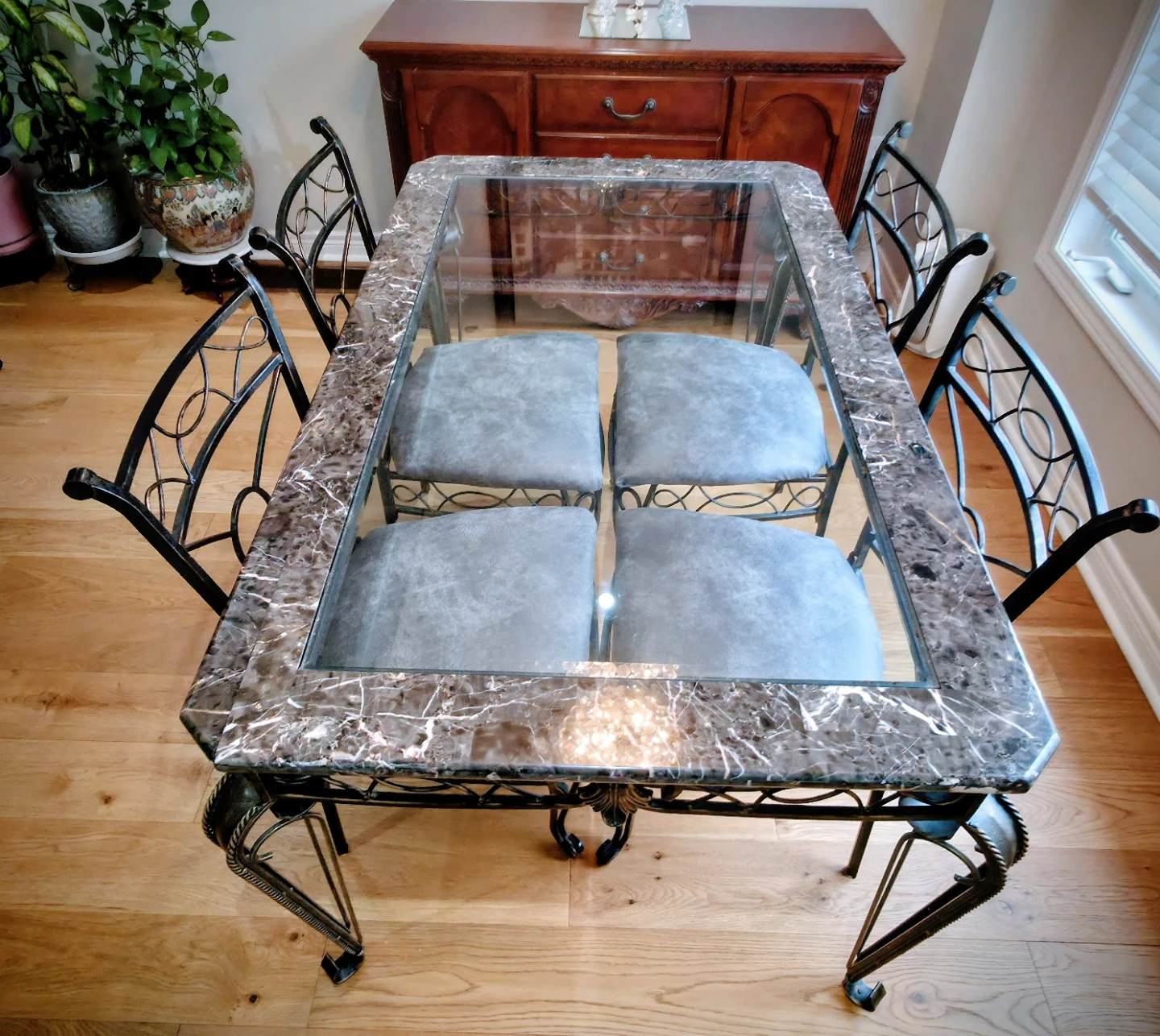 Glass Top Dining Table with 4 Metal Chairs - photo 2