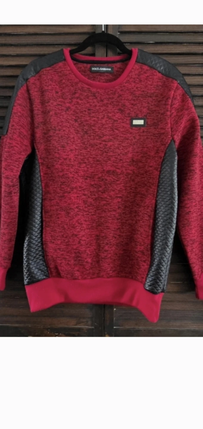 Dolce & Gabbana Red Black Textured Crewneck Sweatshirt