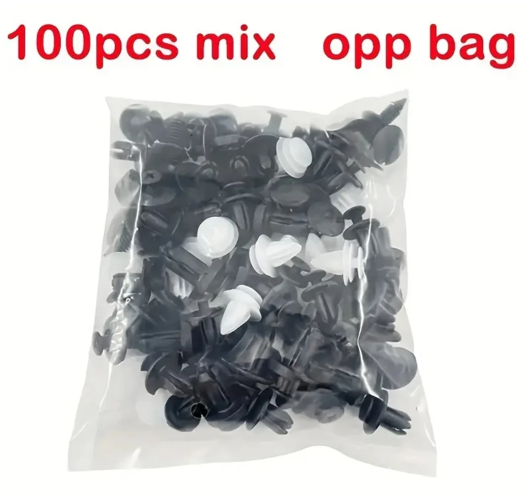 100 PIECE MIXED FASTENER RIVET CLIPS NEW
