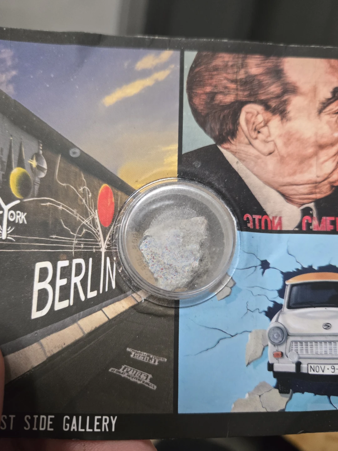 Berlin Wall Fragment Souvenir. Blue and red pigment visible