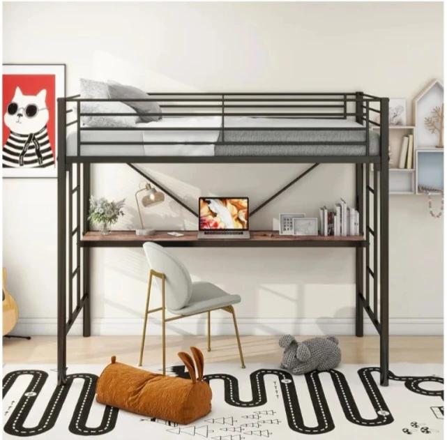 Black Twin Metal Loft Bed with Desk - photo 2