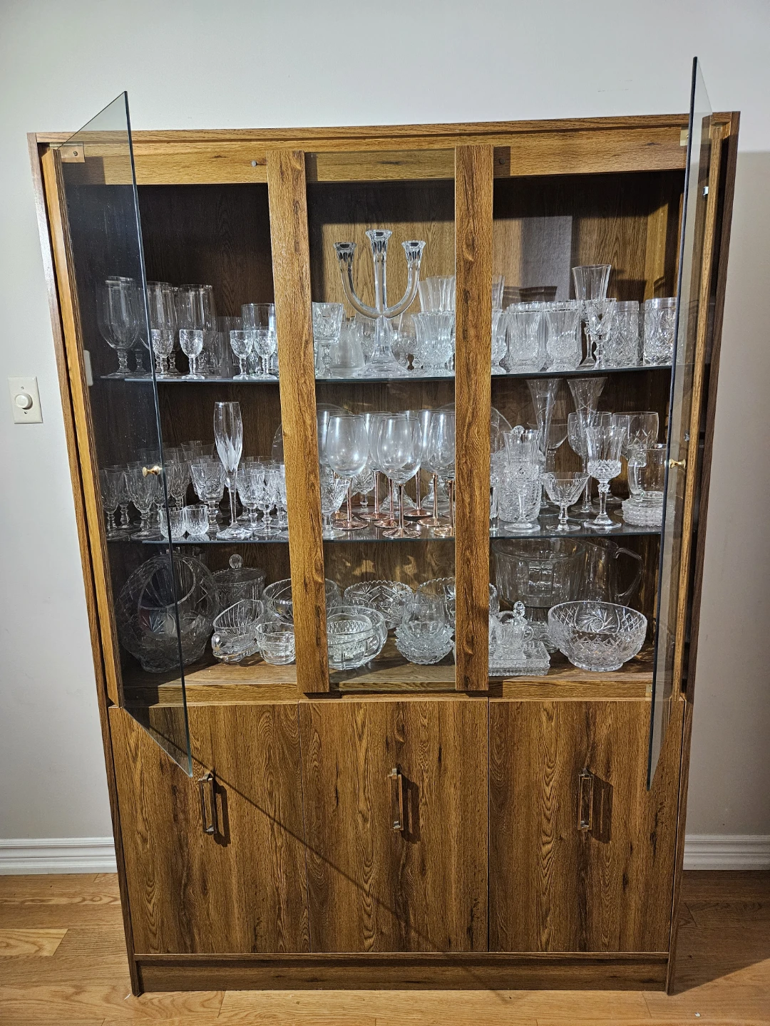 Vintage Wood China Cabinet with Glassware - photo 2