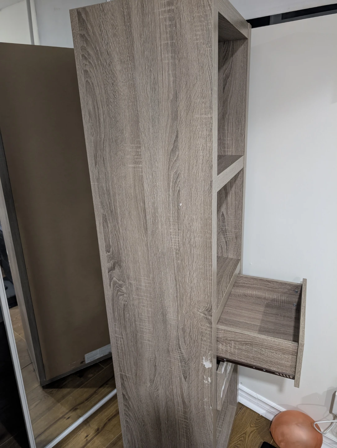 Grey Wood Bookshelf with Drawer - photo 3