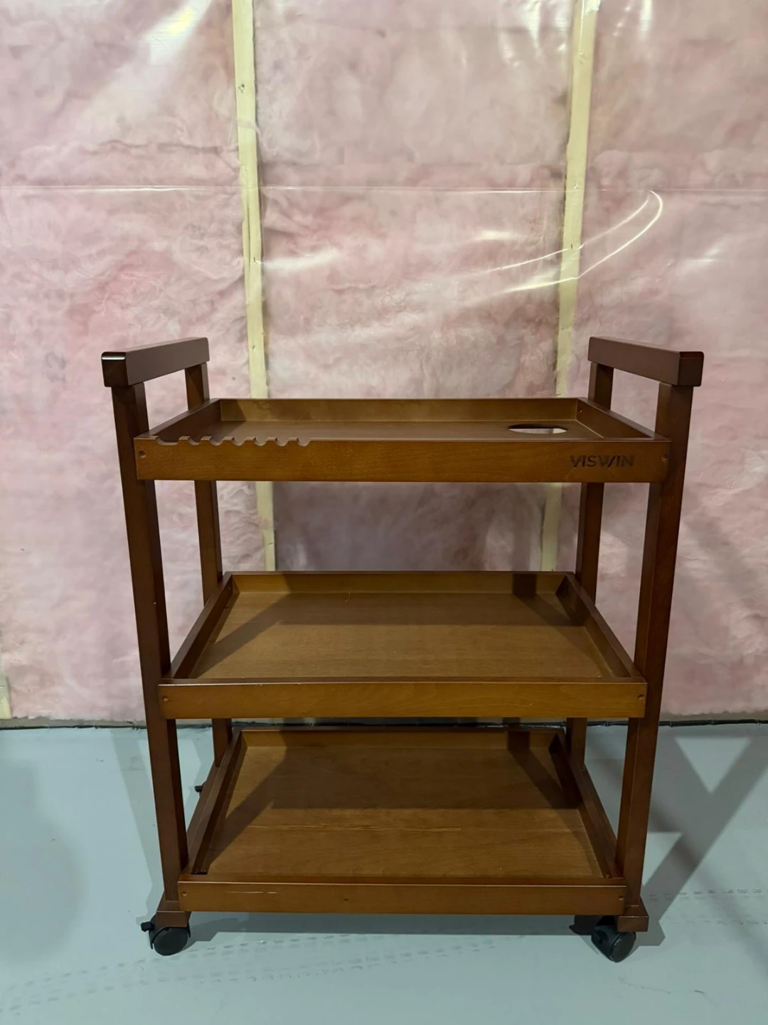 VISWIN 3-Tier Rolling Cart - Beech Wood