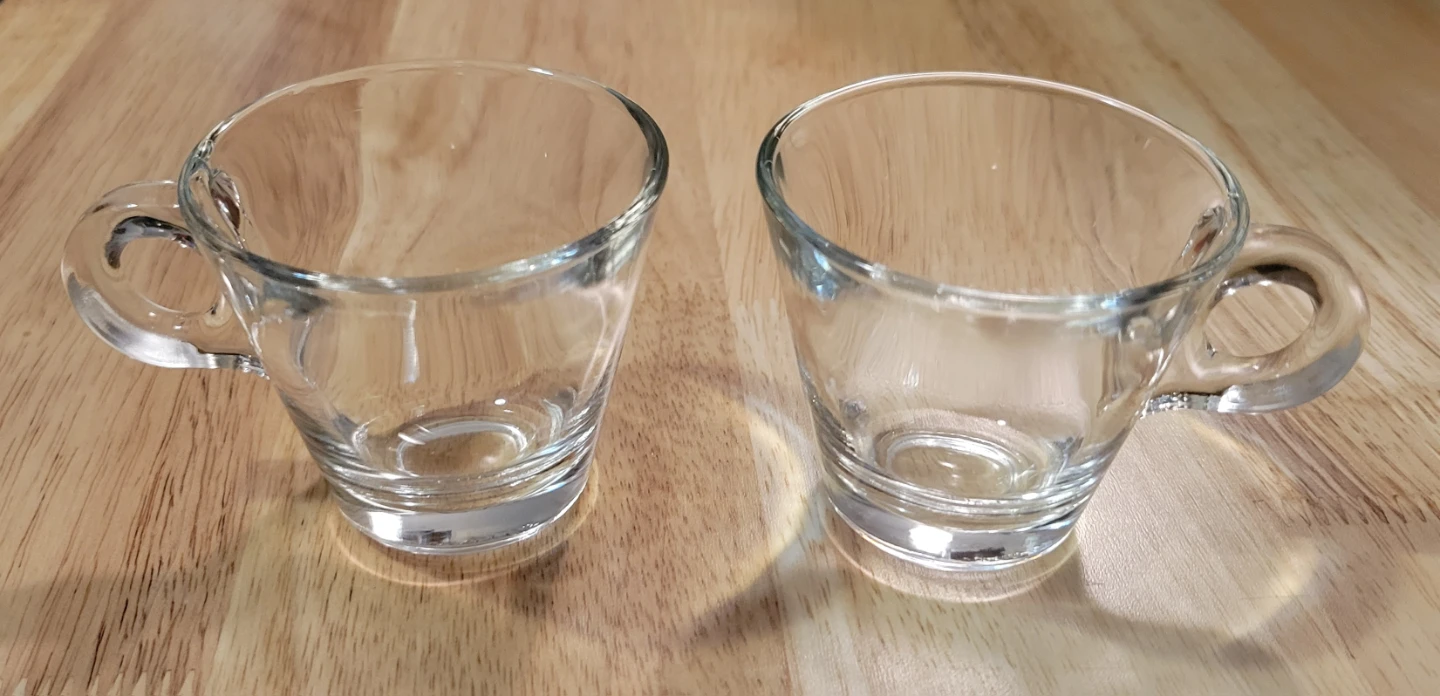 Set of 2 Clear Glass Espresso Cups. Made in Italy
