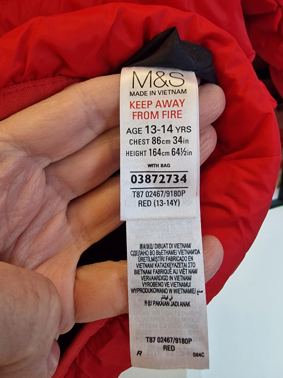M&S Red Puffer Jacket - Age 13-14 Yrs - photo 2