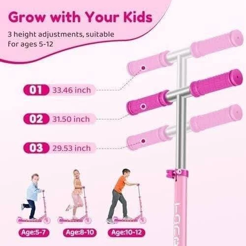 Pink Kids Scooter with Light-Up Wheels - Adjustable Height - photo 3