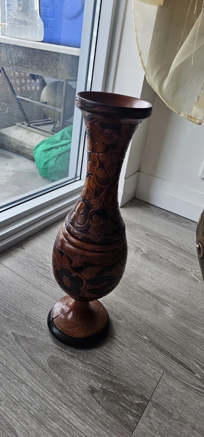 Vintage Carved Wooden Vase