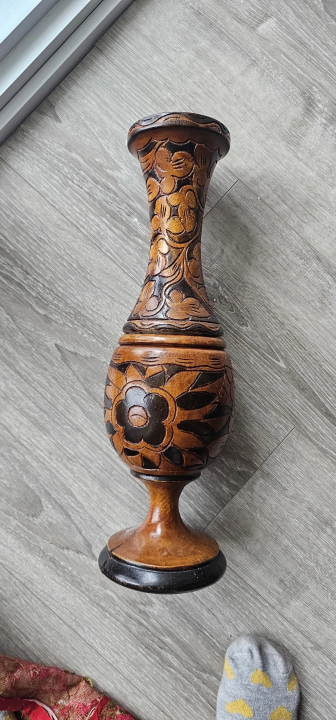 Vintage Carved Wooden Vase - photo 3
