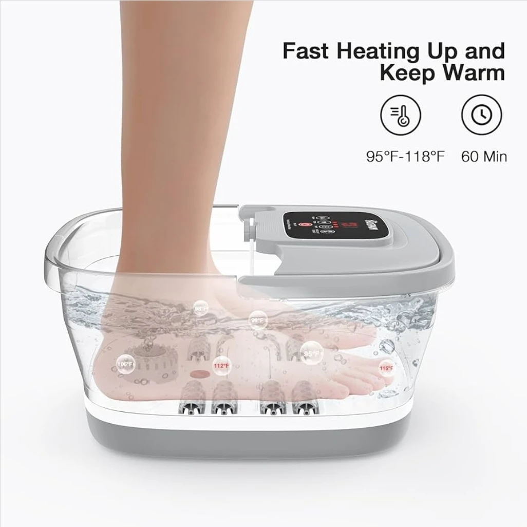 HOSPLAN Foot Spa Bath Massager with Rollers - Gray